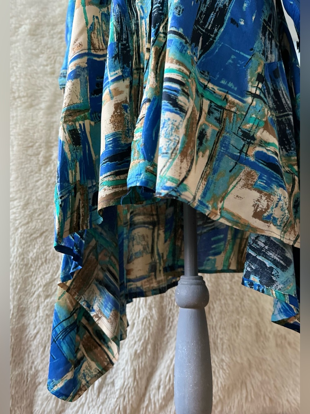 Asymmetrical Swing Dress in a Beautiful Blue Abstract Watercolors Palette - Picture 11 of 15